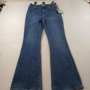CeCe Denim Flare Jeans High Waist Convertible Detachable Straps 29/8 Blue